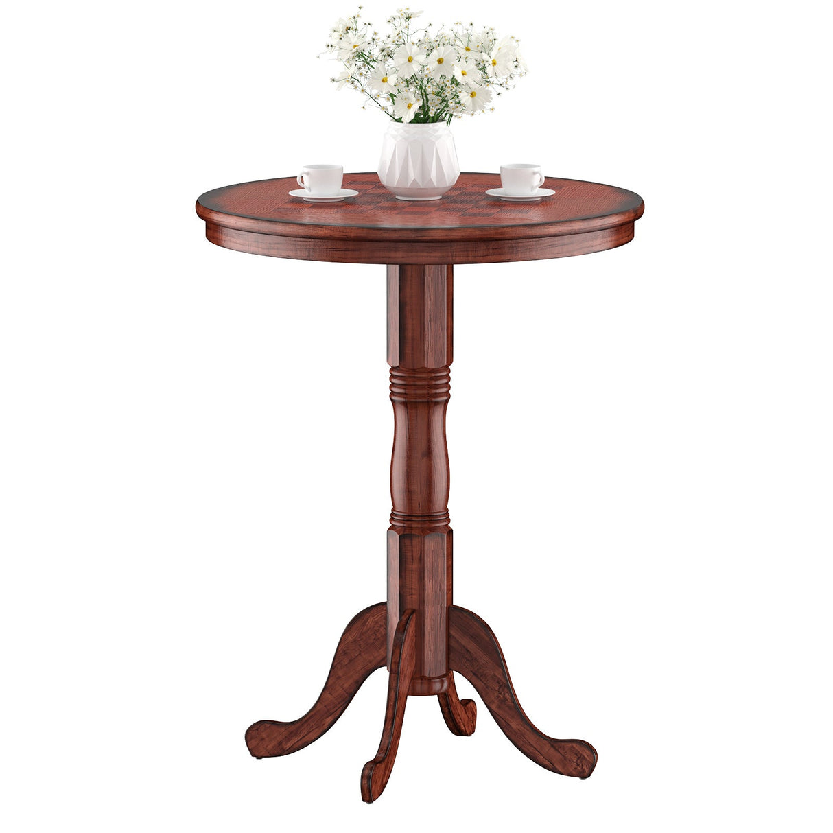 Mesa auxiliar de pedestal redonda de madera de 42 pulgadas con tablero de ajedrez