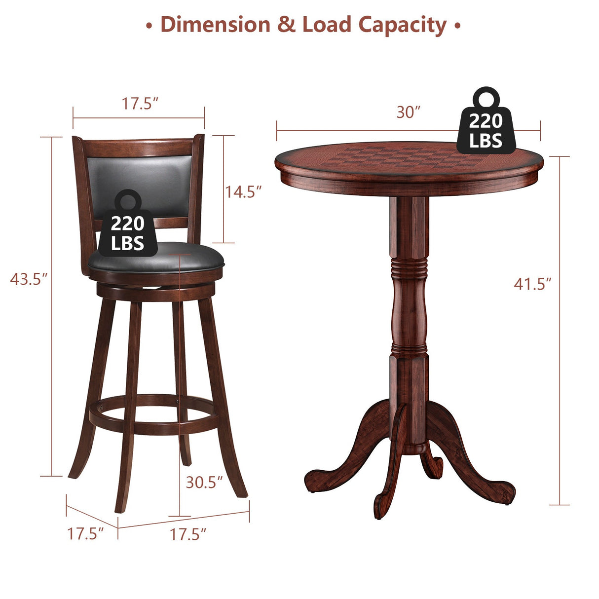 Mesa auxiliar de pedestal redonda de madera de 42 pulgadas con tablero de ajedrez
