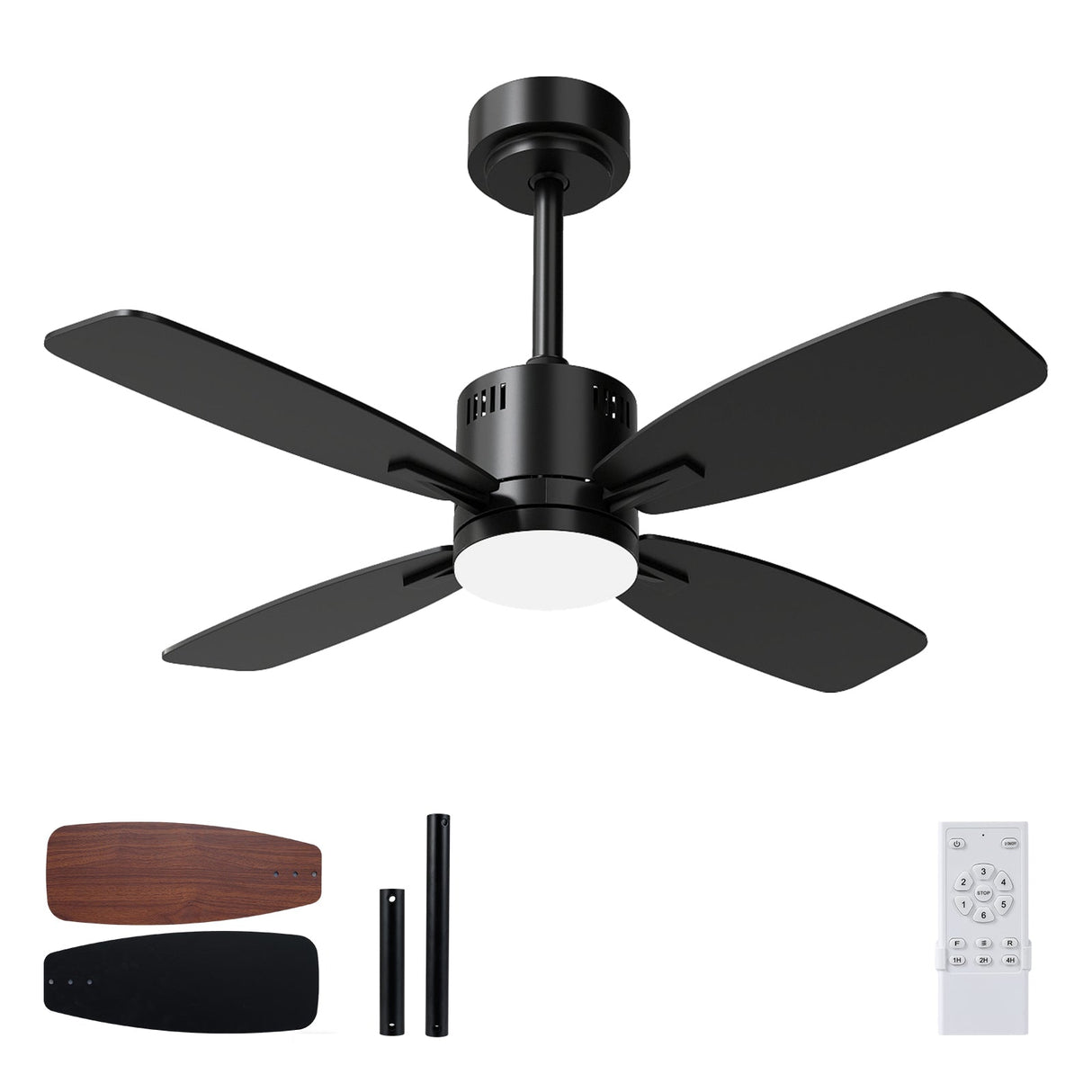 Ventilador de techo de 42 pulgadas con luz y control remoto, LED 3CCT con memoria, temporizador de 4 horas, 6 velocidades - Negro