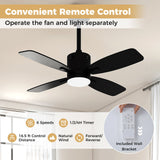 Ventilador de techo de 42 pulgadas con luz y control remoto, LED 3CCT con memoria, temporizador de 4 horas, 6 velocidades - Negro