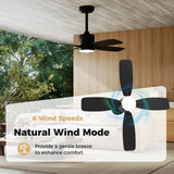 Ventilador de techo de 42 pulgadas con luz y control remoto, LED 3CCT con memoria, temporizador de 4 horas, 6 velocidades - Negro