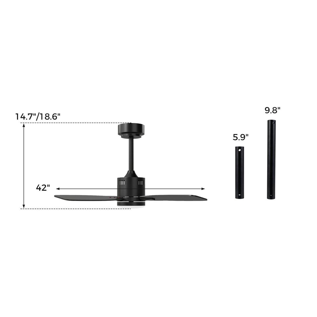 Ventilador de techo de 42 pulgadas con luz y control remoto, LED 3CCT con memoria, temporizador de 4 horas, 6 velocidades - Negro