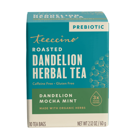 Té de hierbas tostado de diente de león con mocha y menta