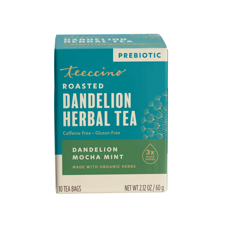 Té de hierbas tostado de diente de león con mocha y menta