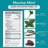 Té de hierbas tostado de diente de león con mocha y menta