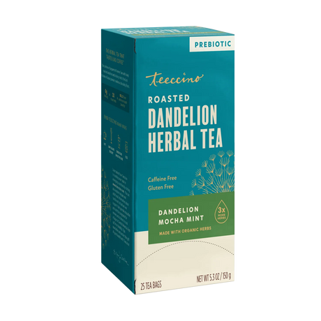 Té de hierbas tostado de diente de león con mocha y menta