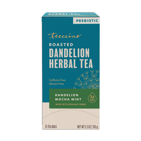 Té de hierbas tostado de diente de león con mocha y menta