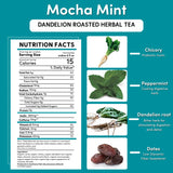 Té de hierbas tostado de diente de león con mocha y menta