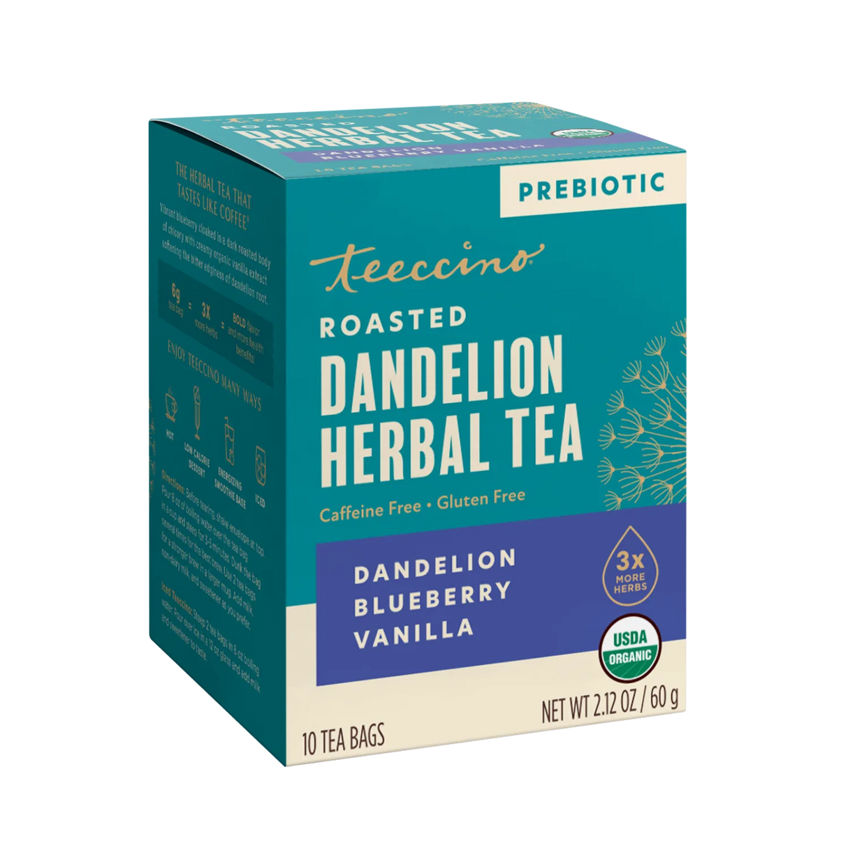 Té de hierbas tostado de diente de león, arándanos y vainilla