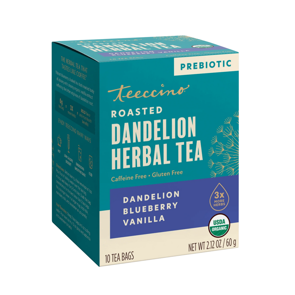 Té de hierbas tostado de diente de león, arándanos y vainilla