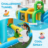 Tobogán Hinchable de Agua Temática Tropical con Doble Rampa, Parque Acuático, Excluye Soplador