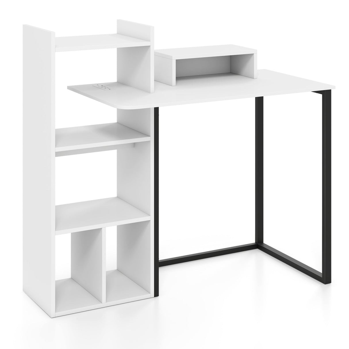 Escritorio de ordenador de 43,5" con estación de carga y soporte ergonómico para monitor - Blanco