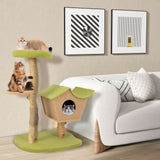 Árbol para gatos de madera de 43 pulgadas con percha superior acolchada - Verde