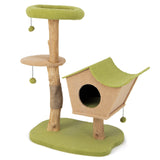 Árbol para gatos de madera de 43 pulgadas con percha superior acolchada - Verde