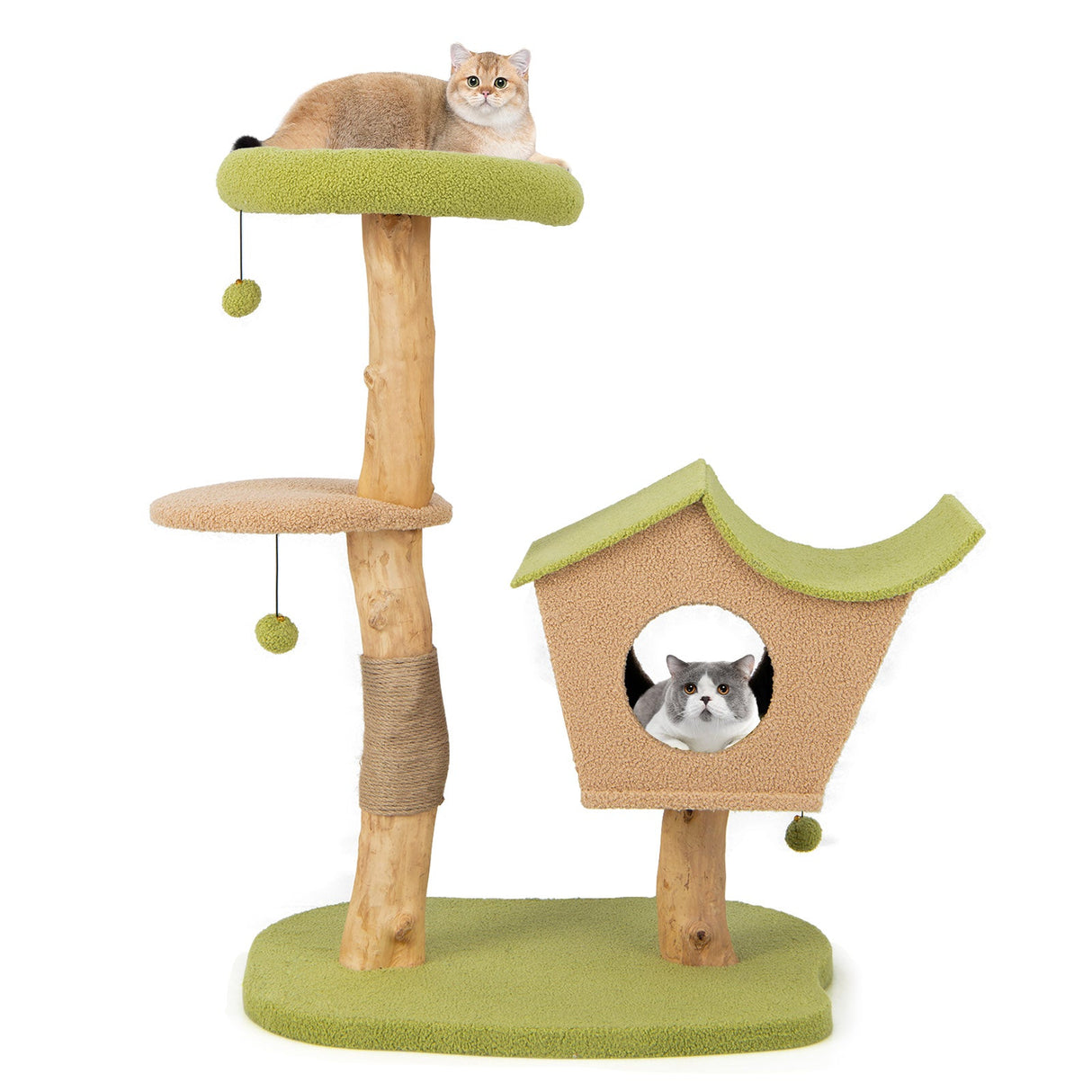Árbol para gatos de madera de 43 pulgadas con percha superior acolchada - Verde