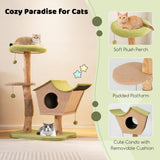 Árbol para gatos de madera de 43 pulgadas con percha superior acolchada - Verde