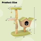 Árbol para gatos de madera de 43 pulgadas con percha superior acolchada - Verde