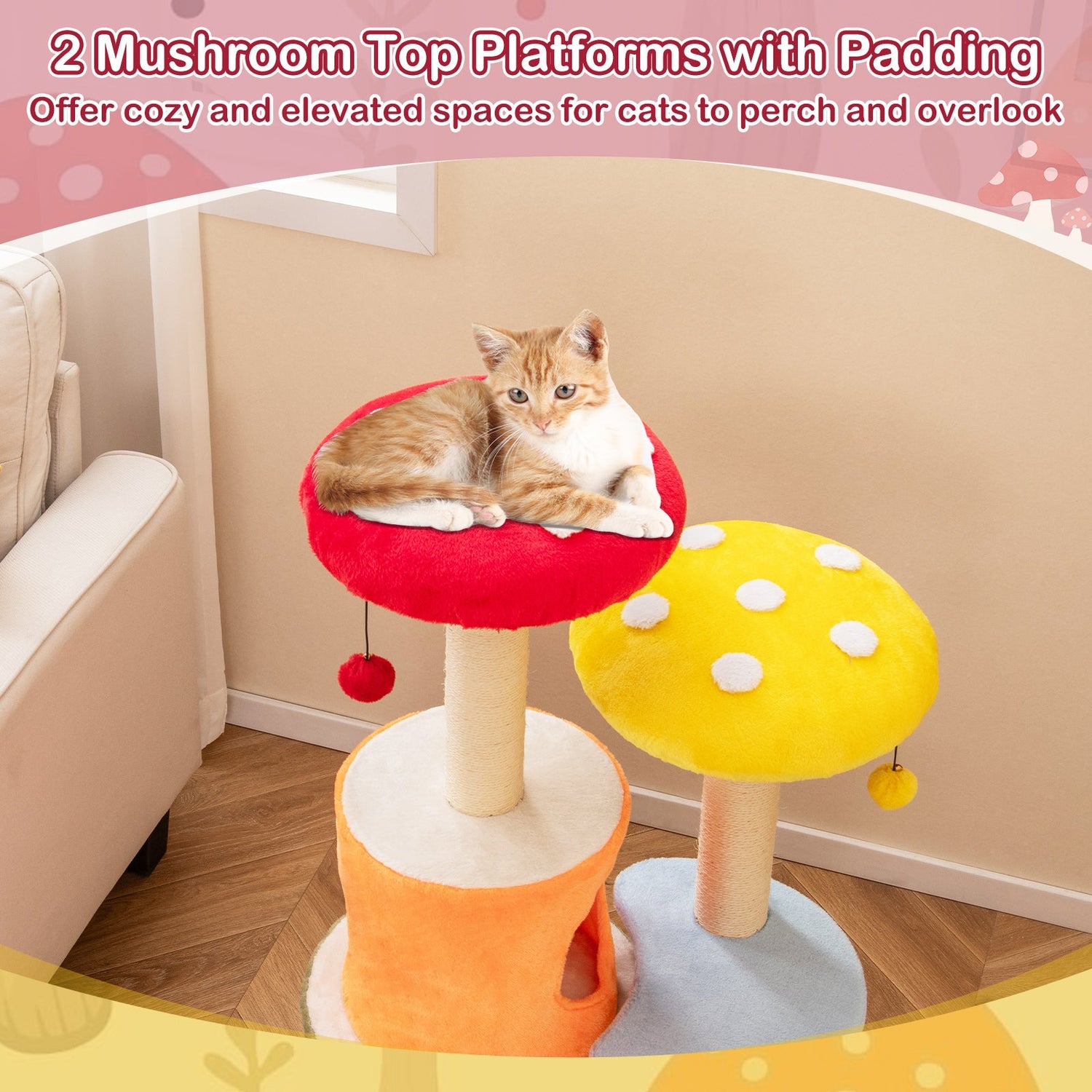 Árbol para gatos de 109 cm de alto con 2 condominios y plataformas acolchadas - Multicolor