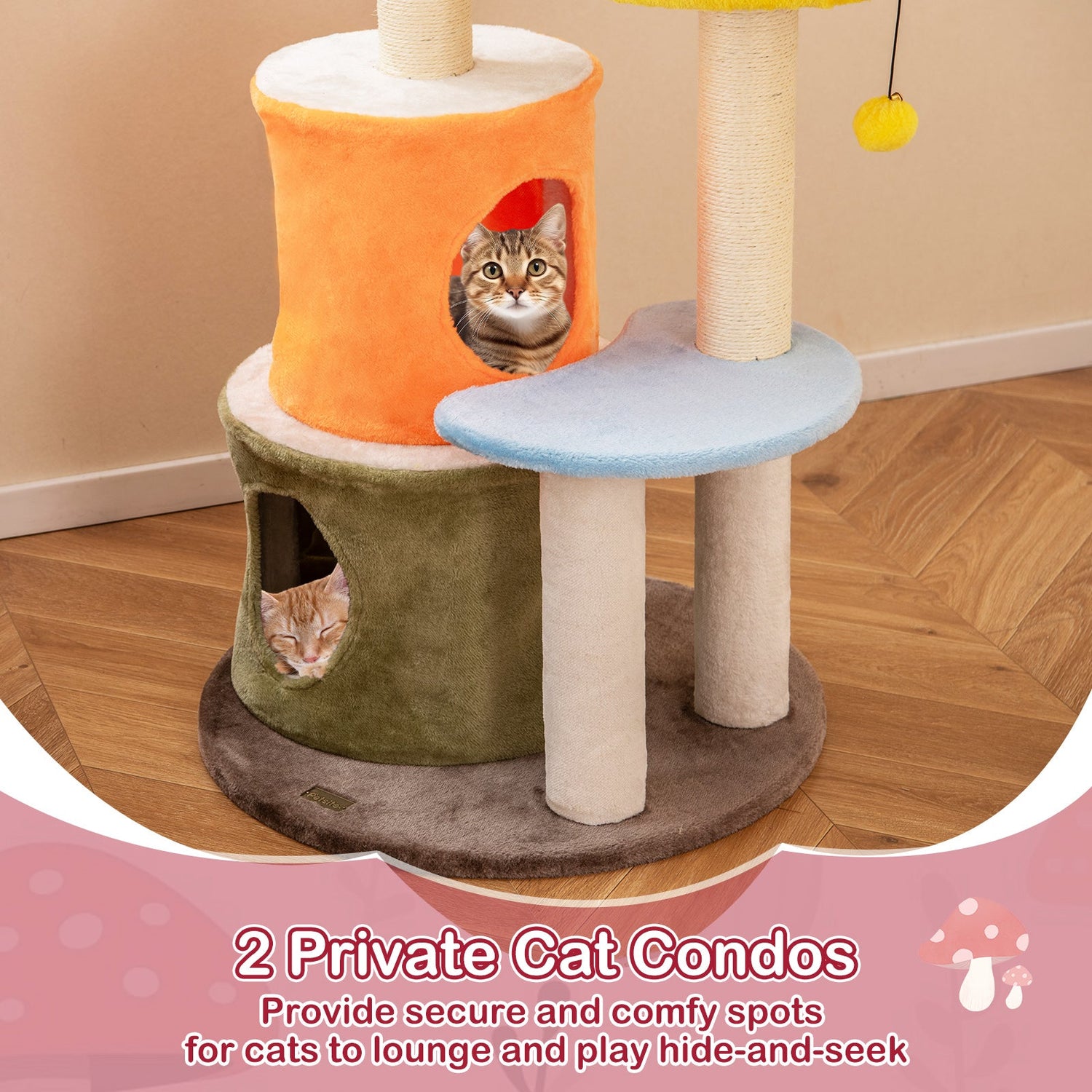 Árbol para gatos de 109 cm de alto con 2 condominios y plataformas acolchadas - Multicolor