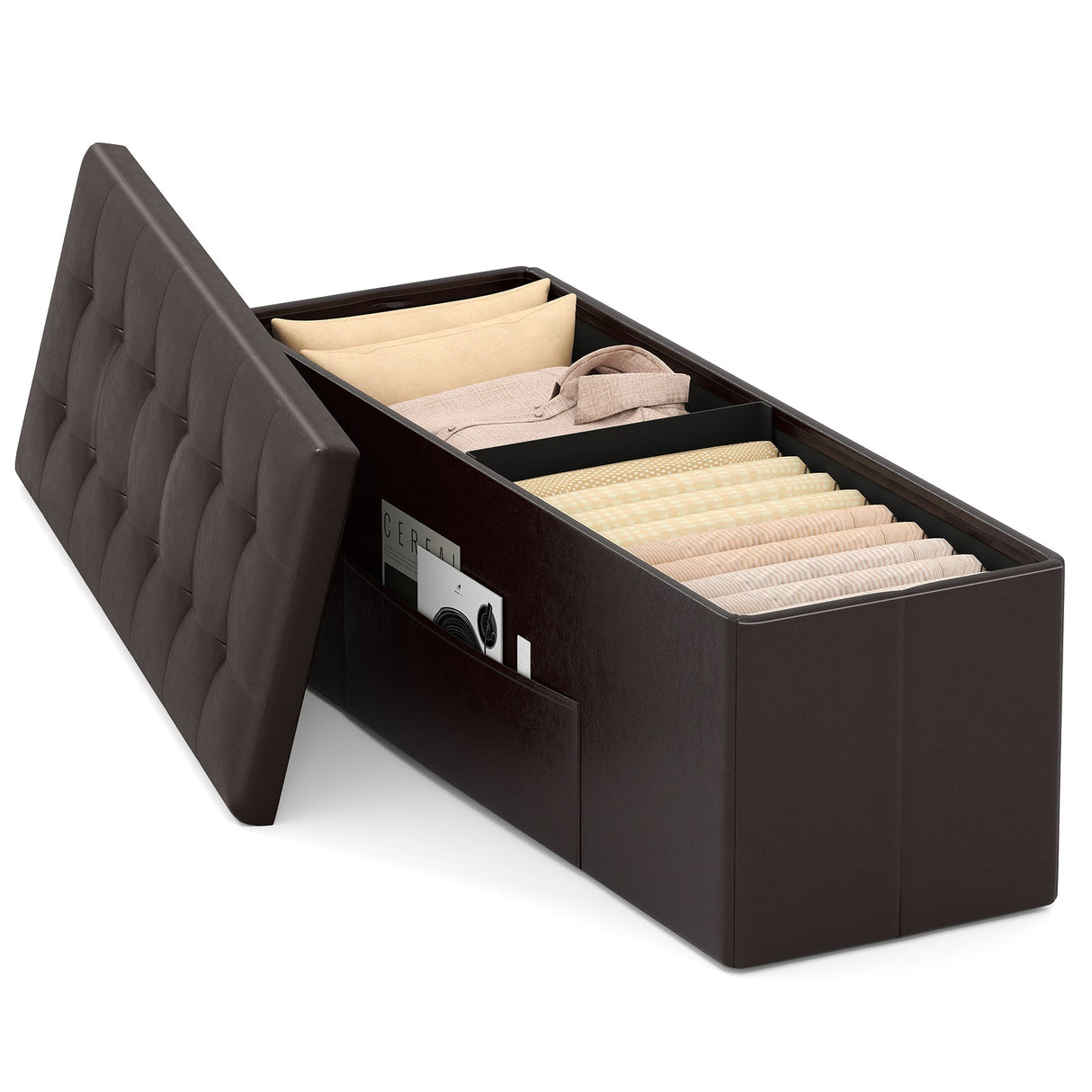 Banco otomano de almacenamiento plegable de 43 pulgadas, reposapiés, taburete, banco para pie de cama