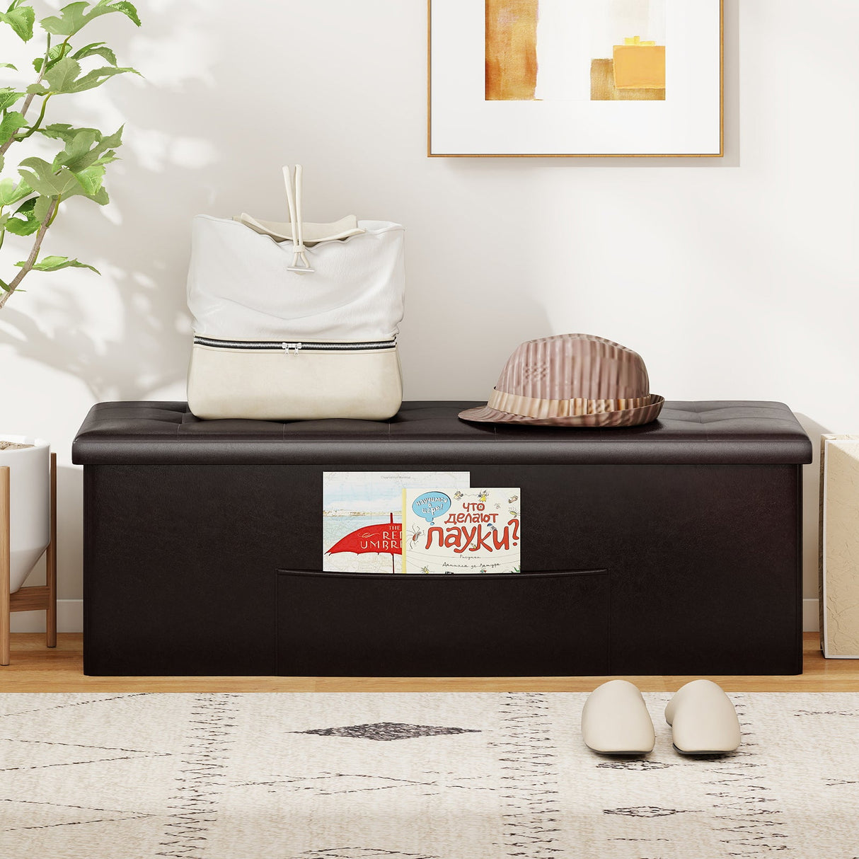 Banco otomano de almacenamiento plegable de 43 pulgadas, reposapiés, taburete, banco para pie de cama