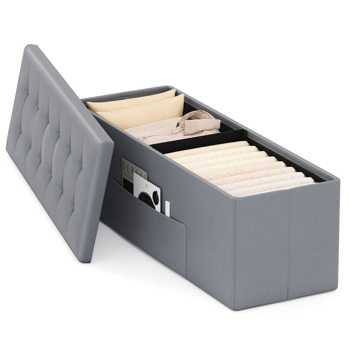 Banco otomano de almacenamiento plegable de 43 pulgadas, reposapiés, taburete, banco para pie de cama