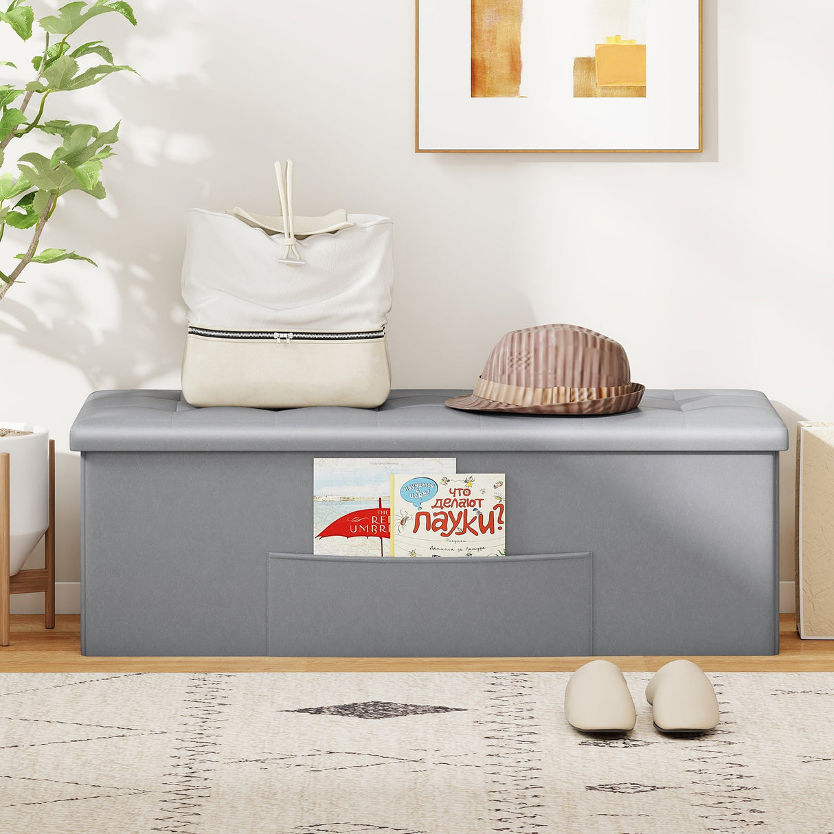 Banco otomano de almacenamiento plegable de 43 pulgadas, reposapiés, taburete, banco para pie de cama