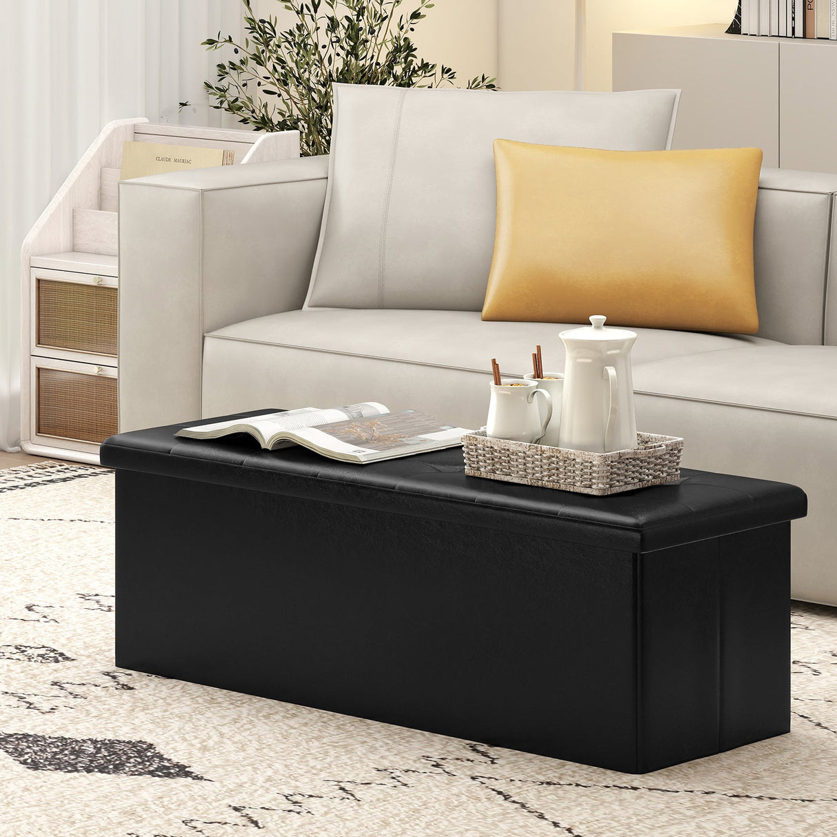 Banco otomano de almacenamiento plegable de 43 pulgadas, reposapiés, taburete, banco para pie de cama