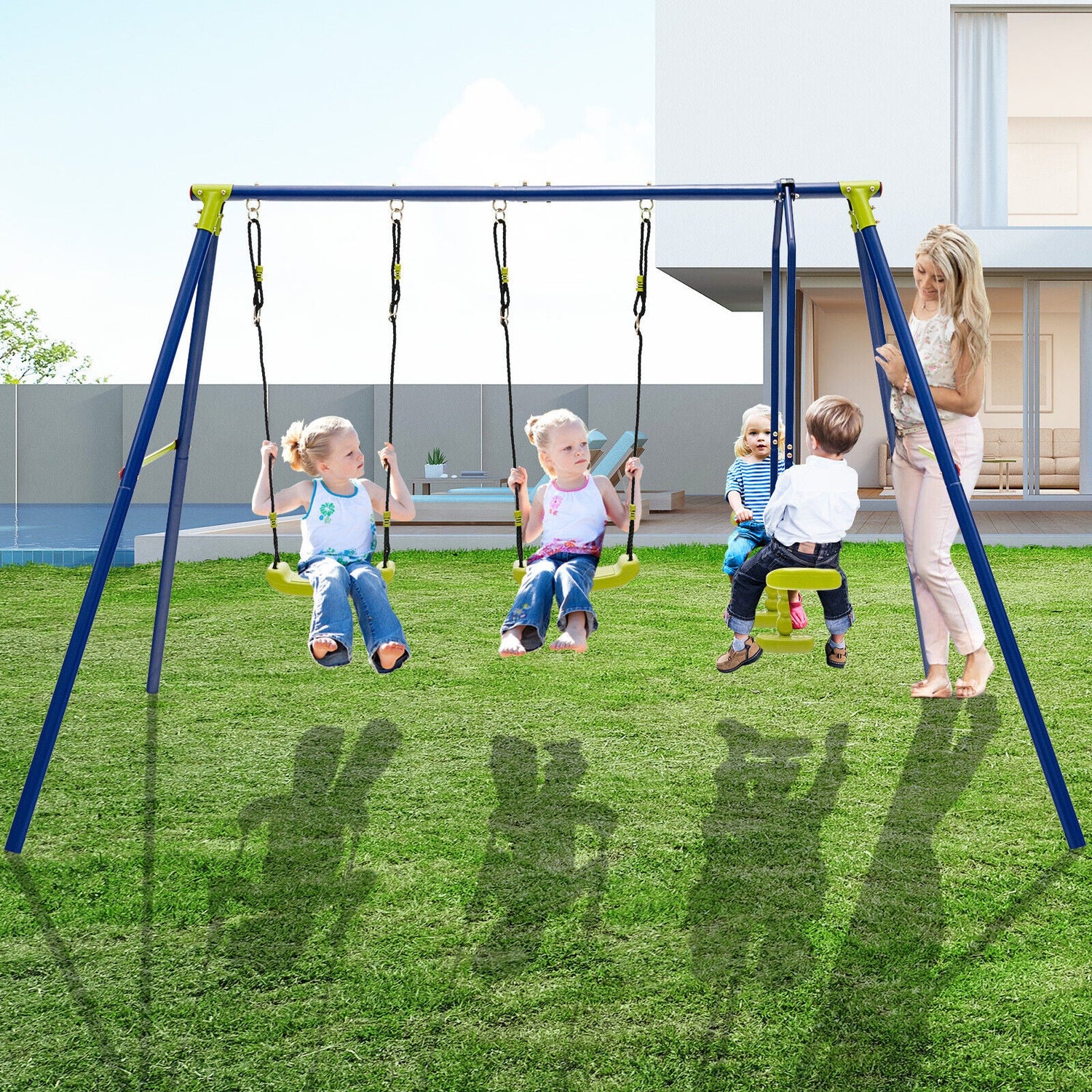 Columpio infantil de 440 libras con dos columpios y un planeador