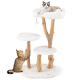 Árbol para gatos de madera maciza de 44 pulgadas con percha y postes rascadores de yute natural - Blanco