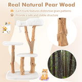 Árbol para gatos de madera maciza de 44 pulgadas con percha y postes rascadores de yute natural - Blanco