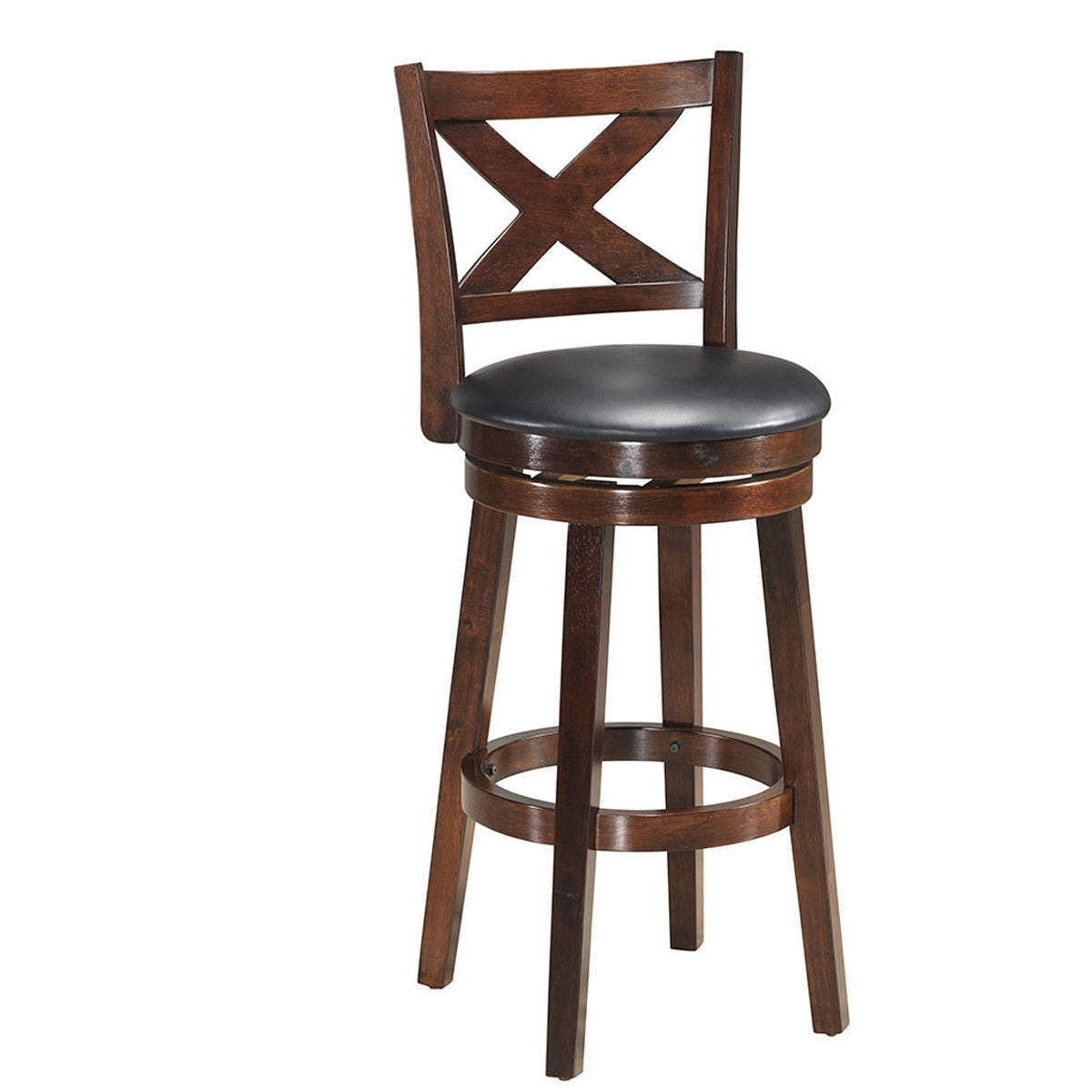 Taburete de bar giratorio con respaldo en X y asiento tapizado en PVC a la altura del mostrador