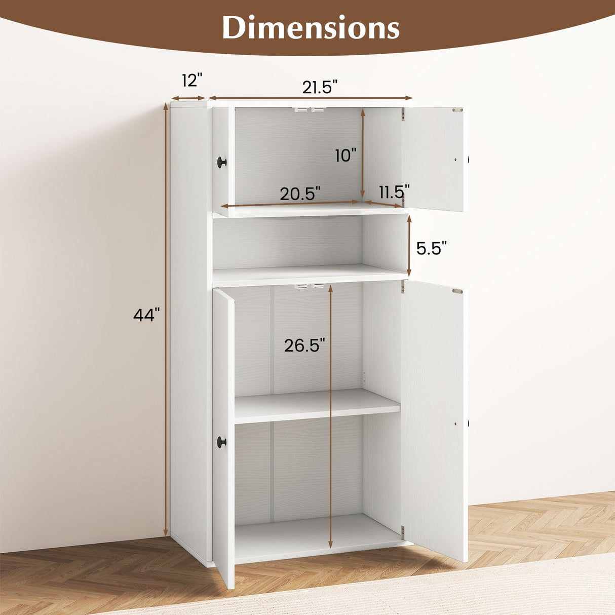 Estantería de 44 Pulgadas de Alto con Puertas y Estante Ajustable