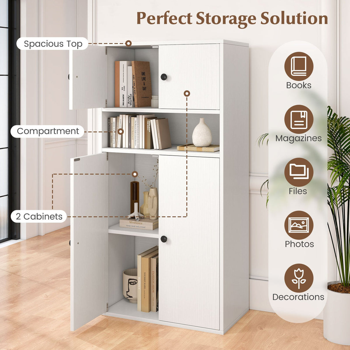 Estantería de 44 Pulgadas de Alto con Puertas y Estante Ajustable