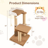 44 Inches Modern Cat Tree for Indoor Cats with Plush Padded Perch and Dangling Ball-Coffee