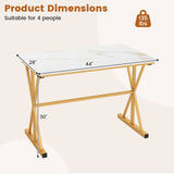Mesa de comedor de piedra sinterizada de 44 pulgadas con estructura de metal y tablero de imitación mármol - Blanco