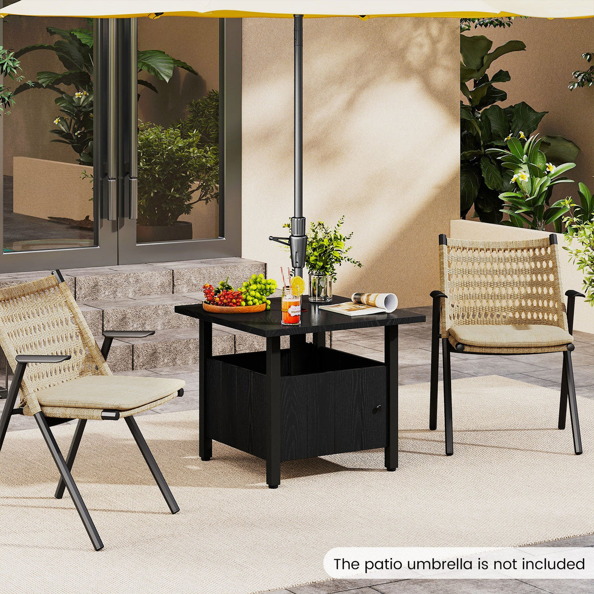 Mesa Auxiliar Exterior con Agujero para Sombrilla de 1.89" Soporte de Base para Sombrilla de Patio - Negro
