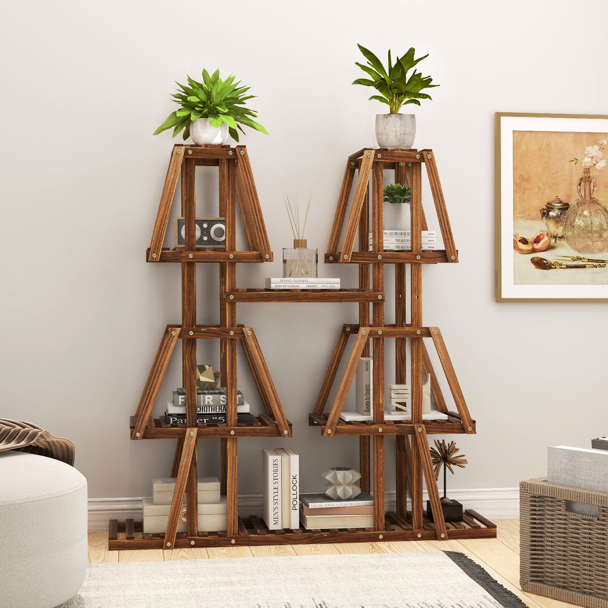 Soporte de madera de 5 niveles para 10 macetas y varias plantas