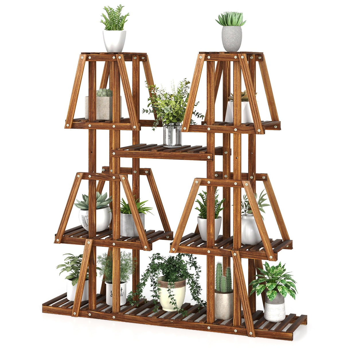 Soporte de madera de 5 niveles para 10 macetas y varias plantas