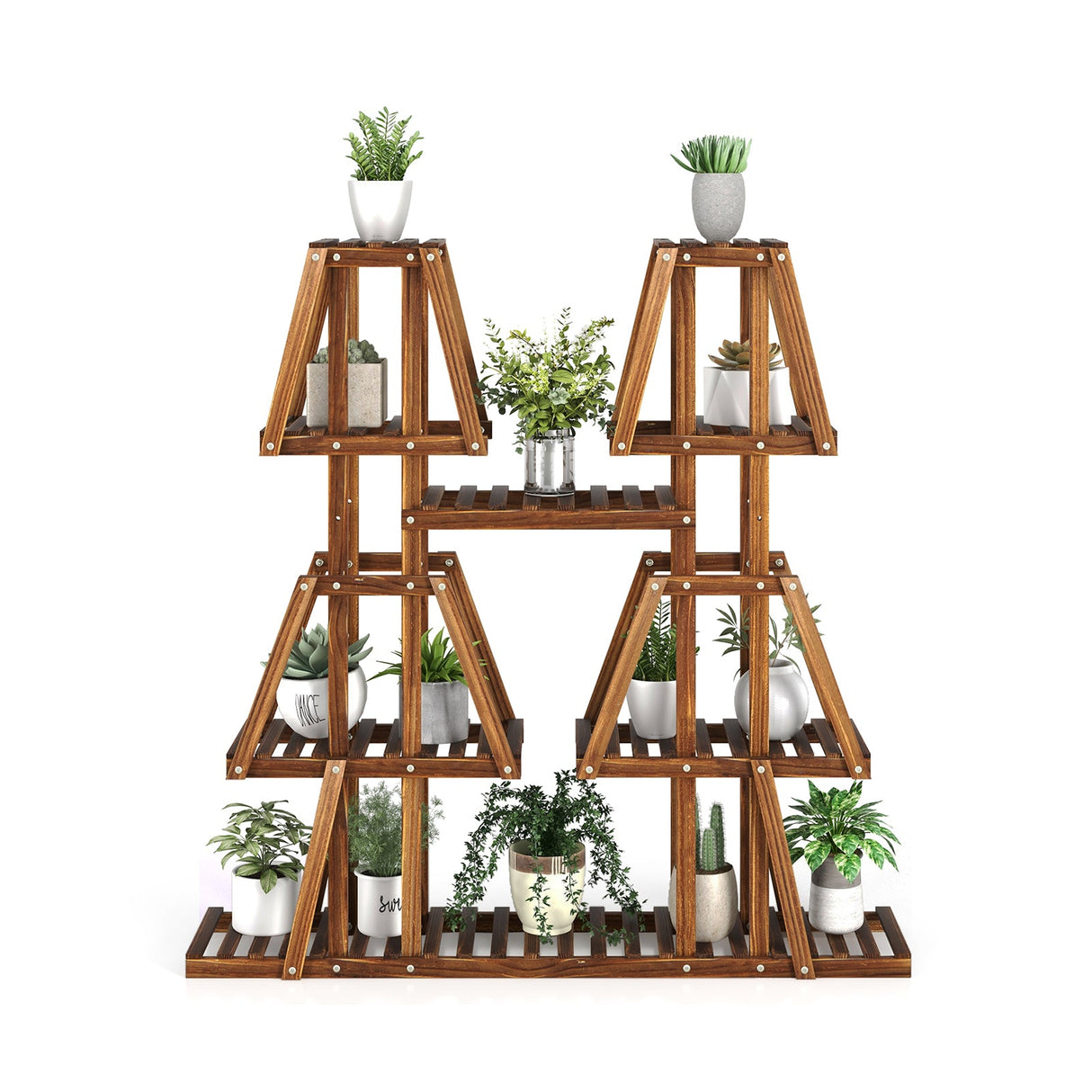 Soporte de madera de 5 niveles para 10 macetas y varias plantas