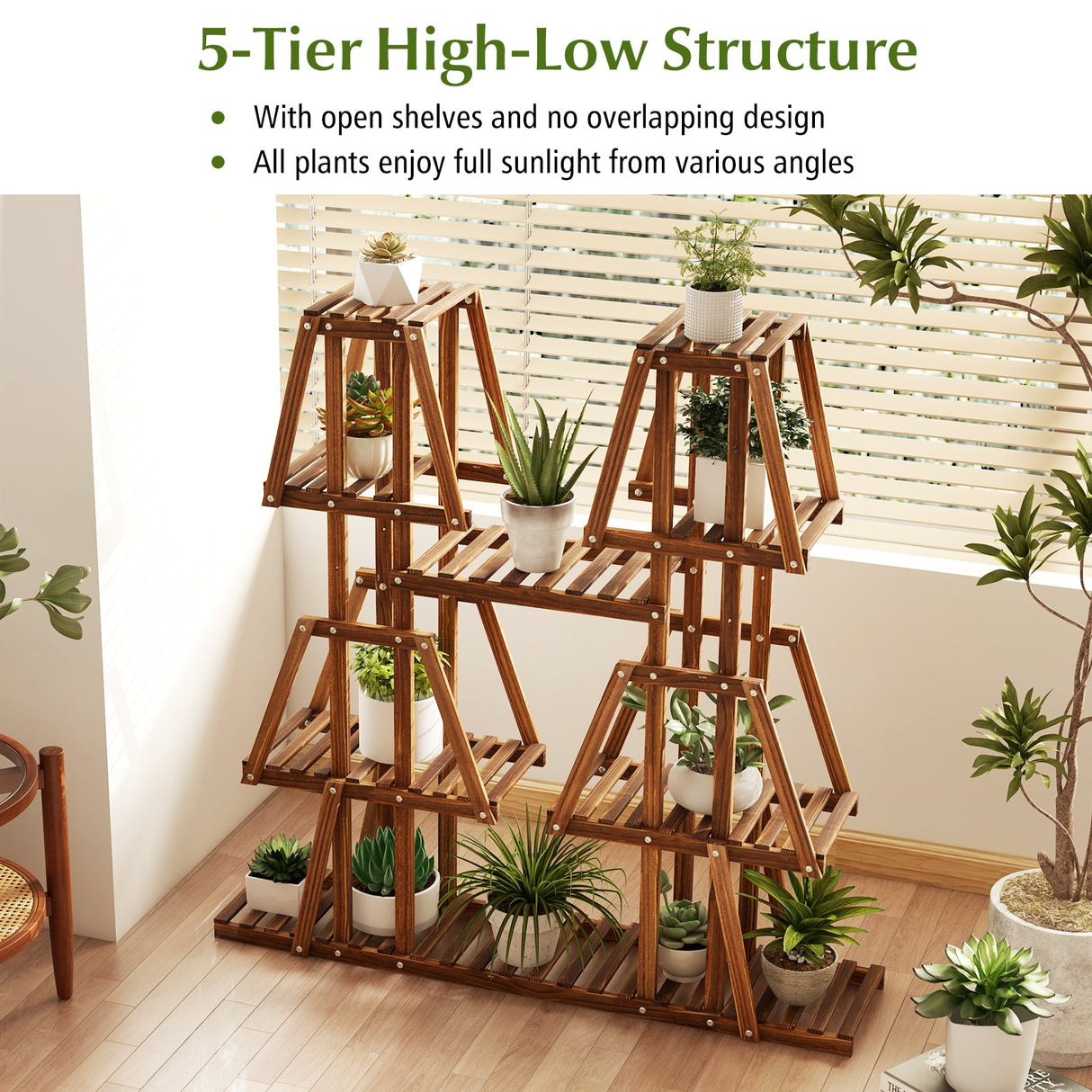 Soporte de madera de 5 niveles para 10 macetas y varias plantas