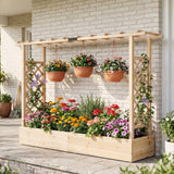 45 Inch Tall Wooden Raised Garden Bed with Side Trellis and Hanging Roof Drainage Holes