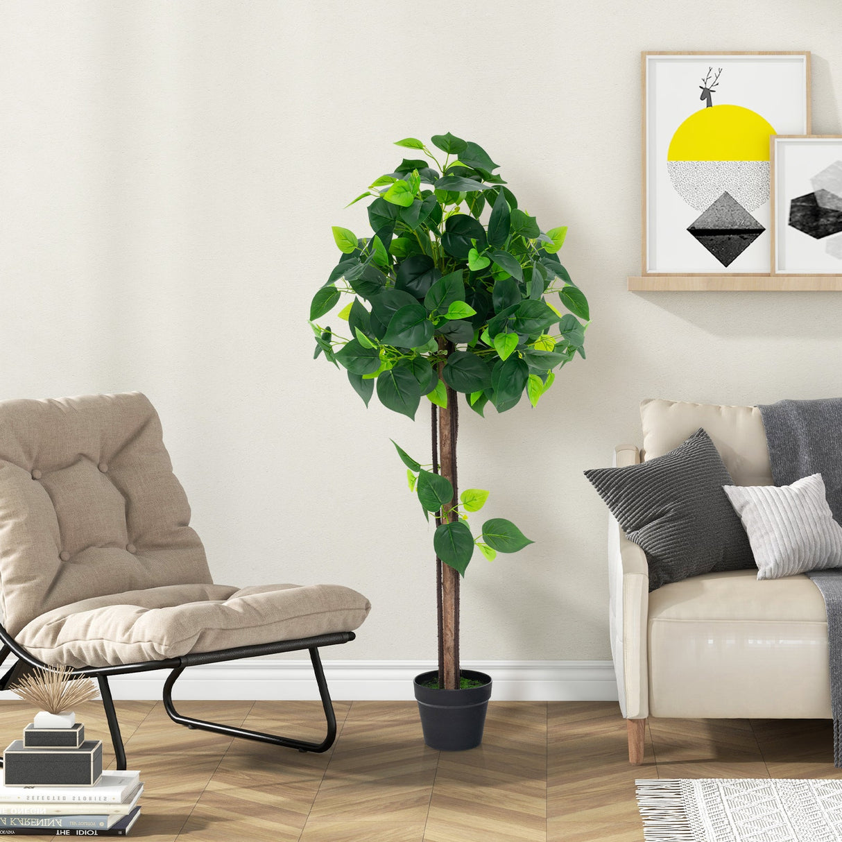 Árbol de hortensias artificial de 45 pulgadas con tronco de madera real y hojas de hortensia realistas
