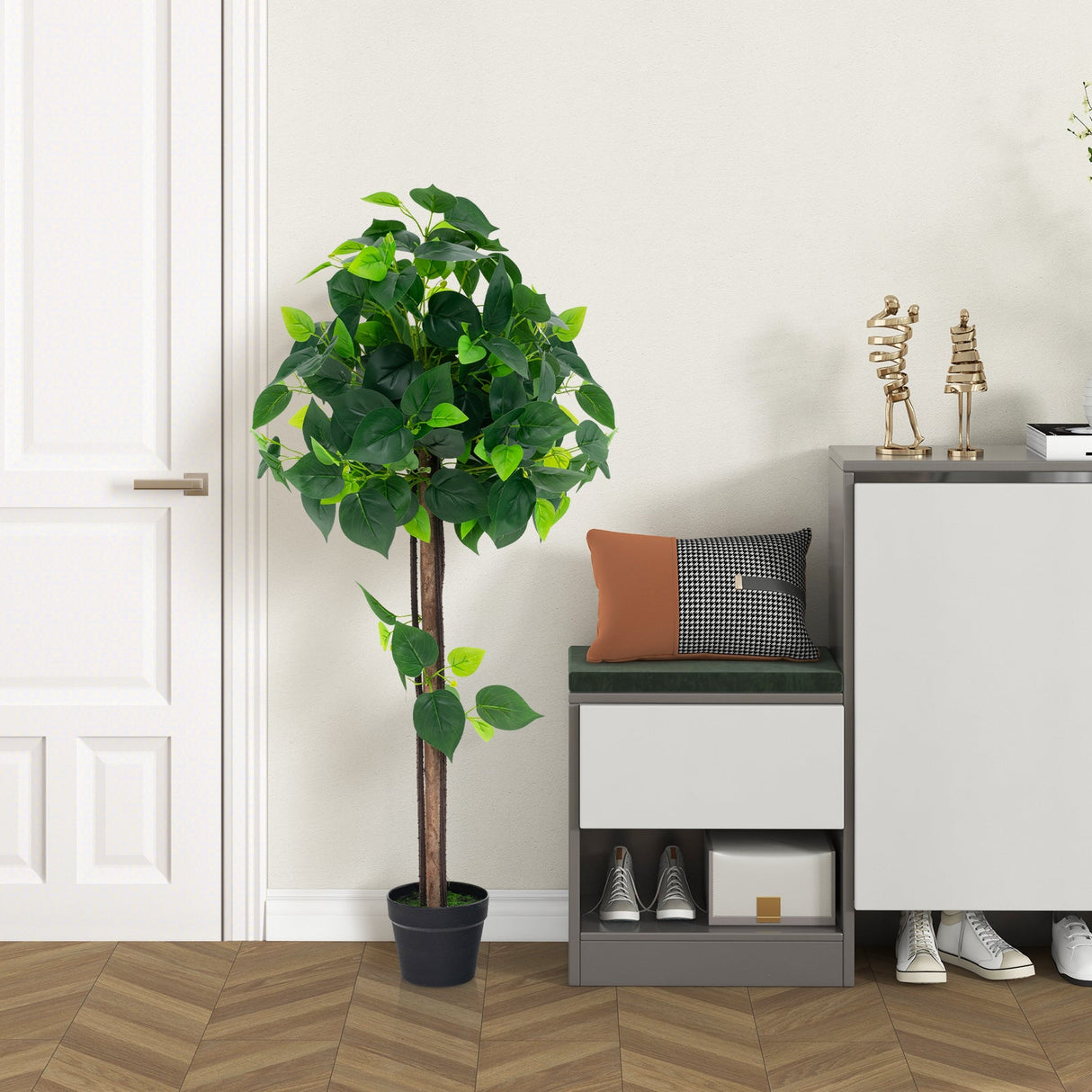 Árbol de hortensias artificial de 45 pulgadas con tronco de madera real y hojas de hortensia realistas