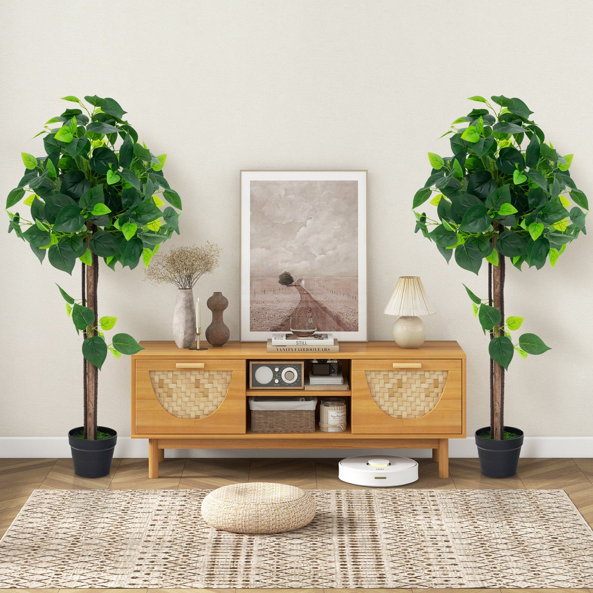 Árbol de hortensias artificial de 45 pulgadas con tronco de madera real y hojas de hortensia realistas