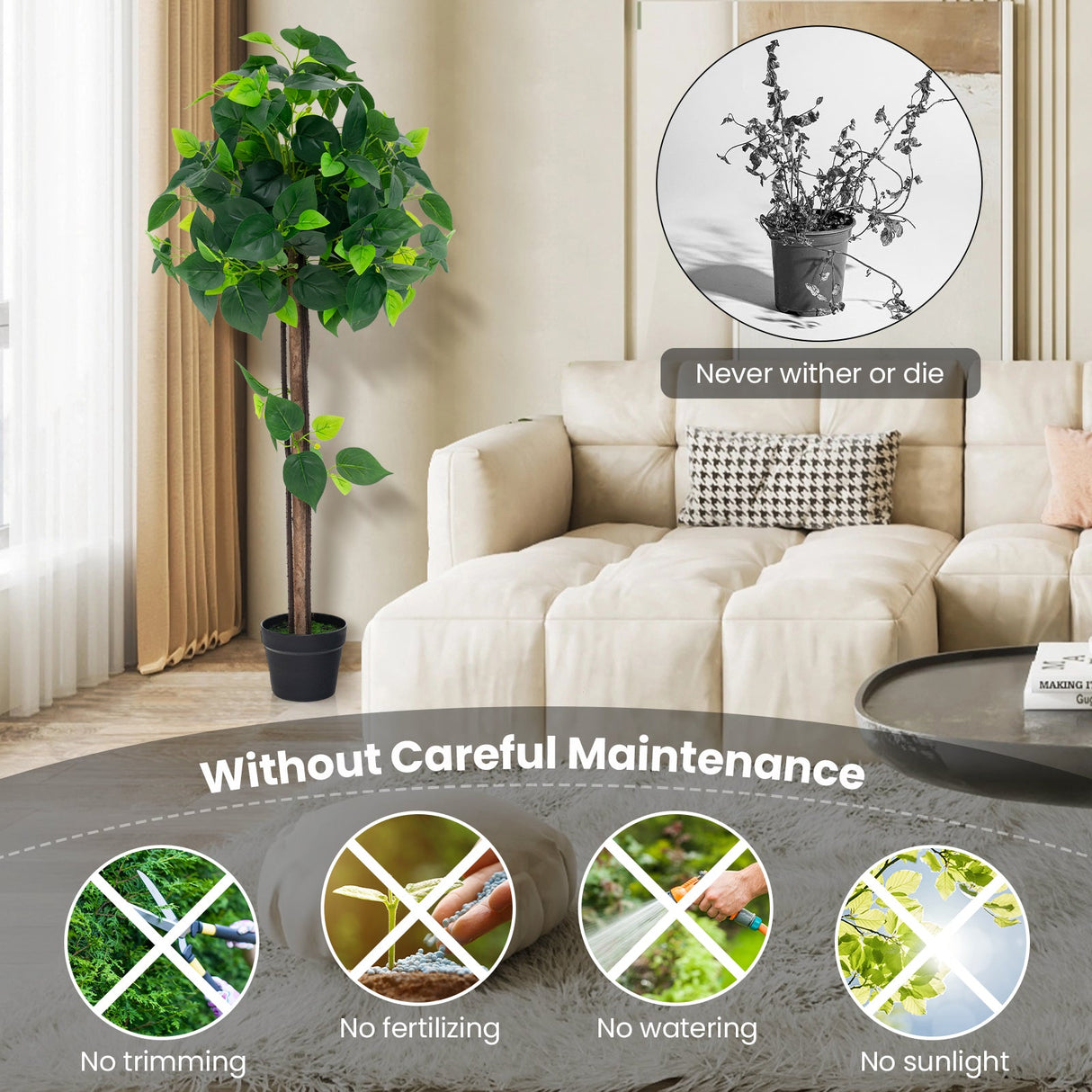 Árbol de hortensias artificial de 45 pulgadas con tronco de madera real y hojas de hortensia realistas