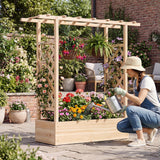 Cama de jardín elevada de madera de 45 pulgadas de alto con celosía lateral y techo colgante