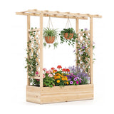 Cama de jardín elevada de madera de 45 pulgadas de alto con celosía lateral y techo colgante