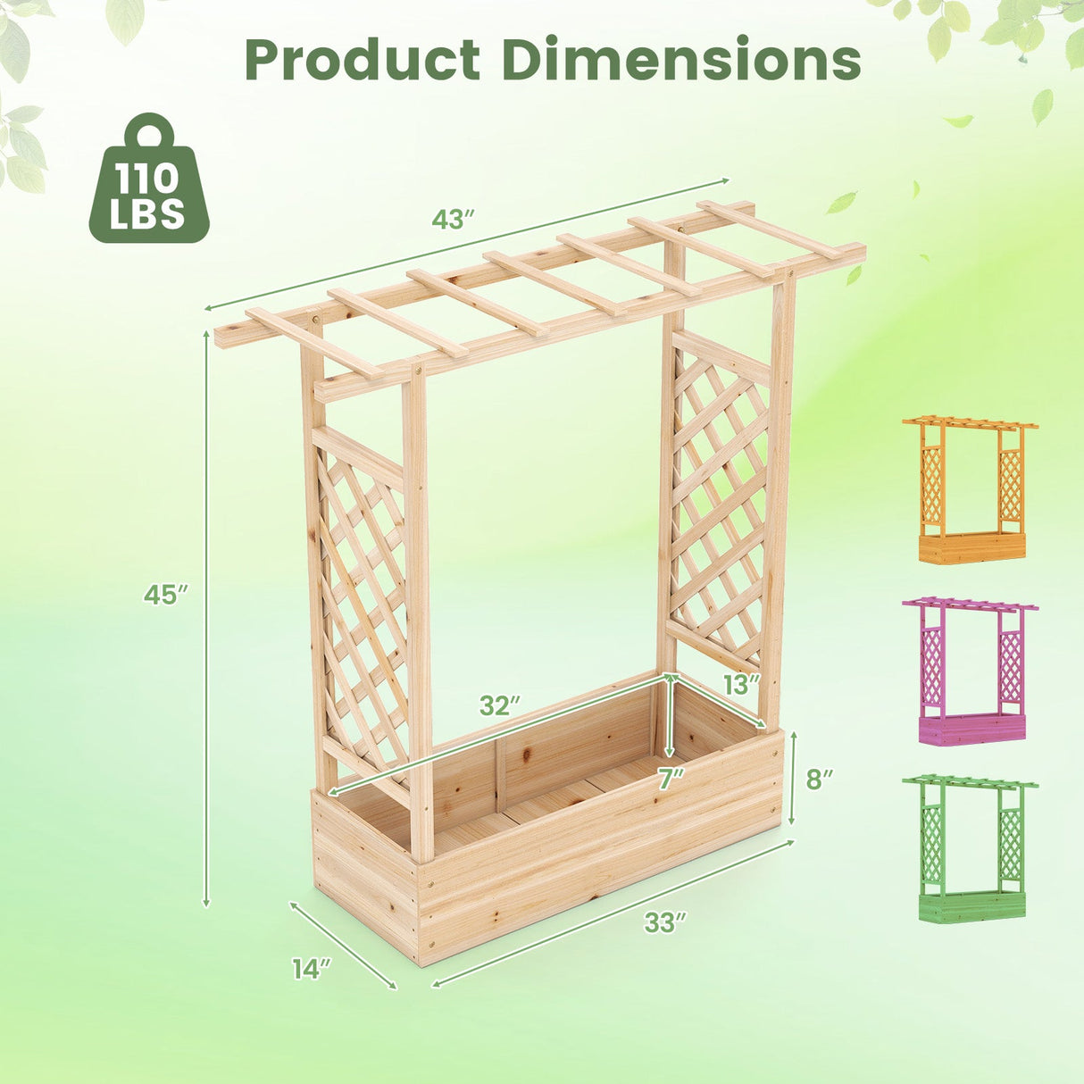 Cama de jardín elevada de madera de 45 pulgadas de alto con celosía lateral y techo colgante