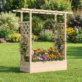 Cama de jardín elevada de madera de 45 pulgadas de alto con celosía lateral y techo colgante